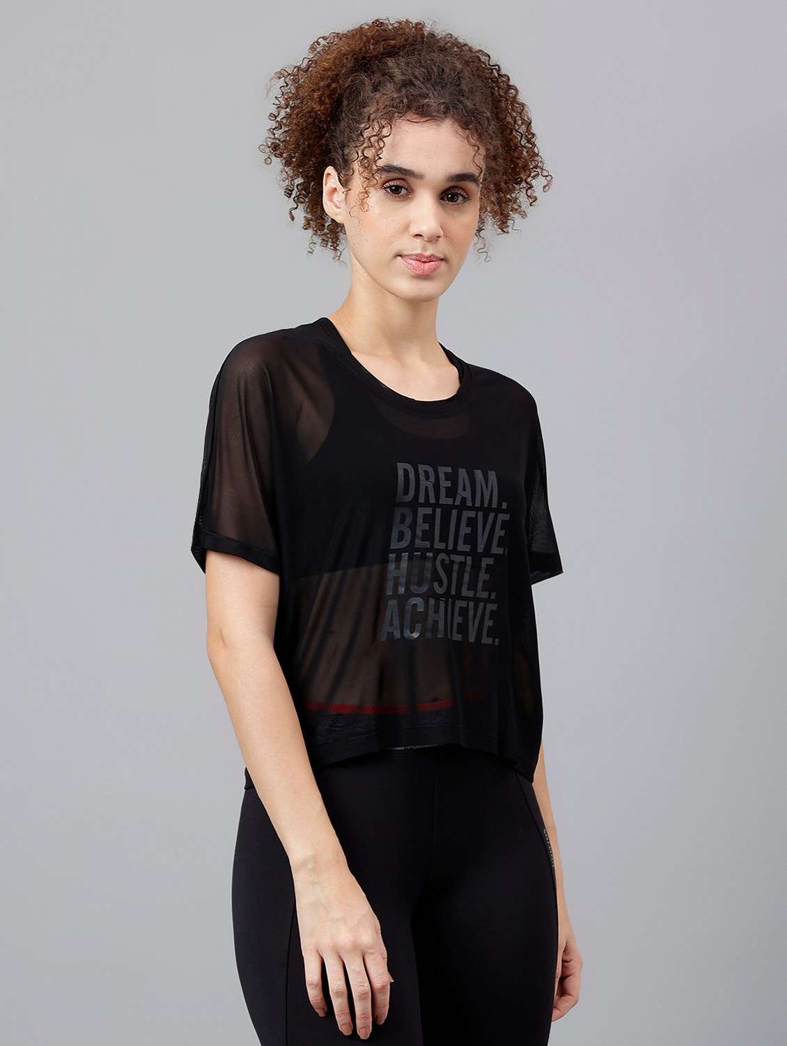 women typographic printed mesh sports t-shirt - 21763395 - Standard Image - 2
