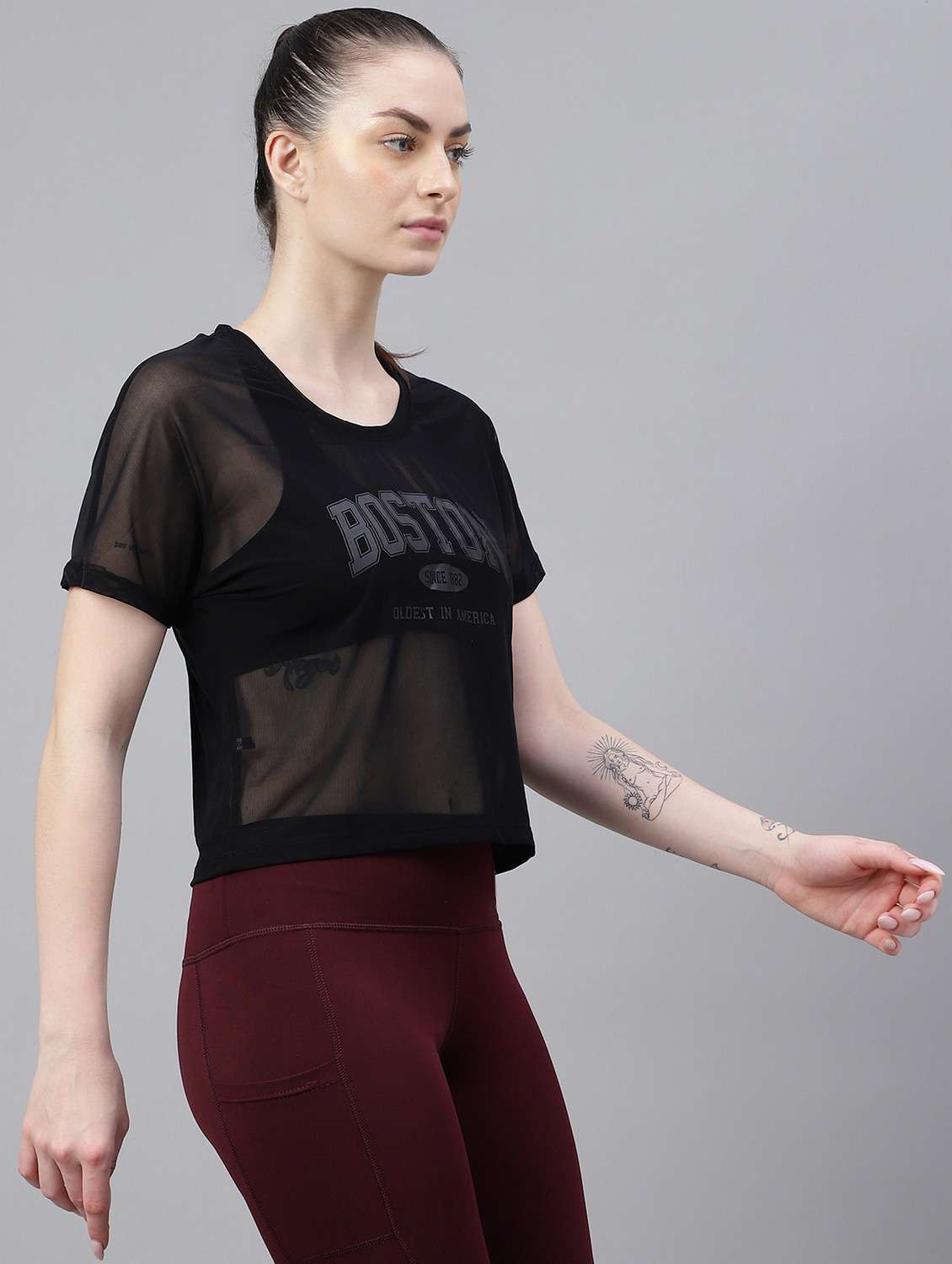 women black typographic round neck sport t-shirt - 21763399 -  Standard Image - 2