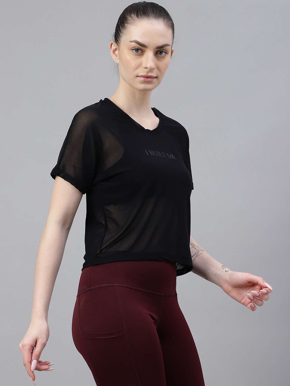 women black typographic round neck sport t-shirt - 21763401 -  Standard Image - 2