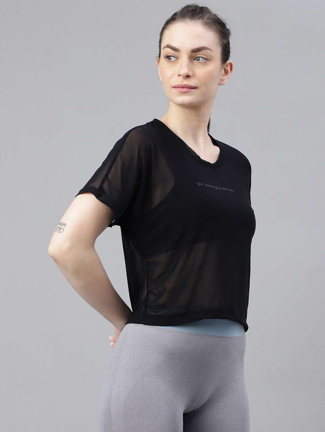 women black typographic round neck sport t-shirt - 21763403 -  Standard Image - 2