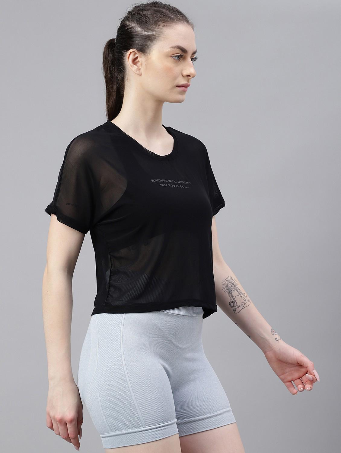 women typographic printed mesh sports t-shirt - 21763404 - Standard Image - 2