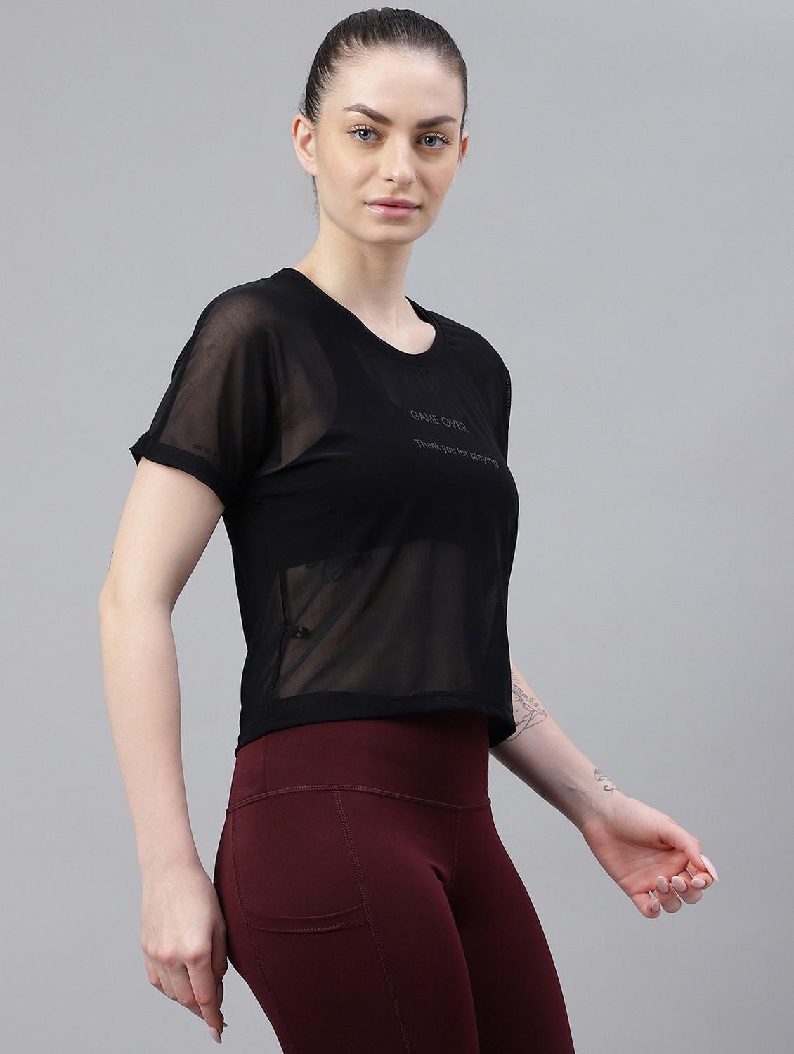 women black typographic round neck sport t-shirt - 21763405 -  Standard Image - 2