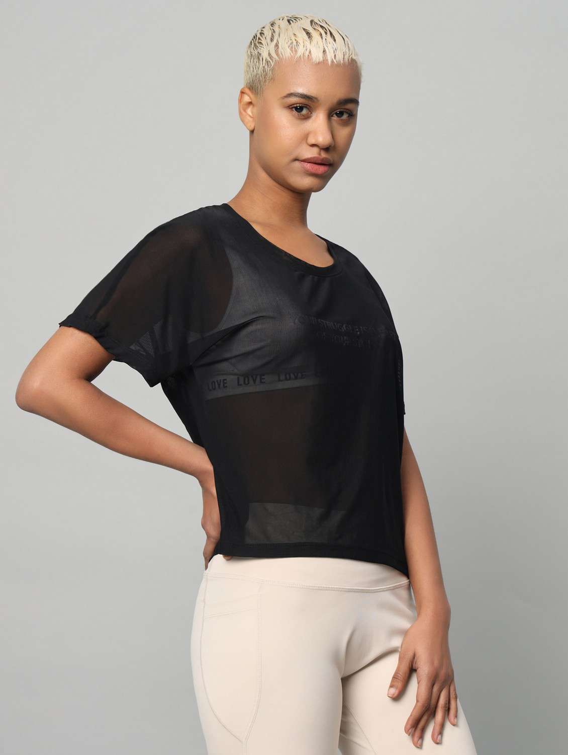 women black typographic round neck sport t-shirt - 21763409 -  Standard Image - 2