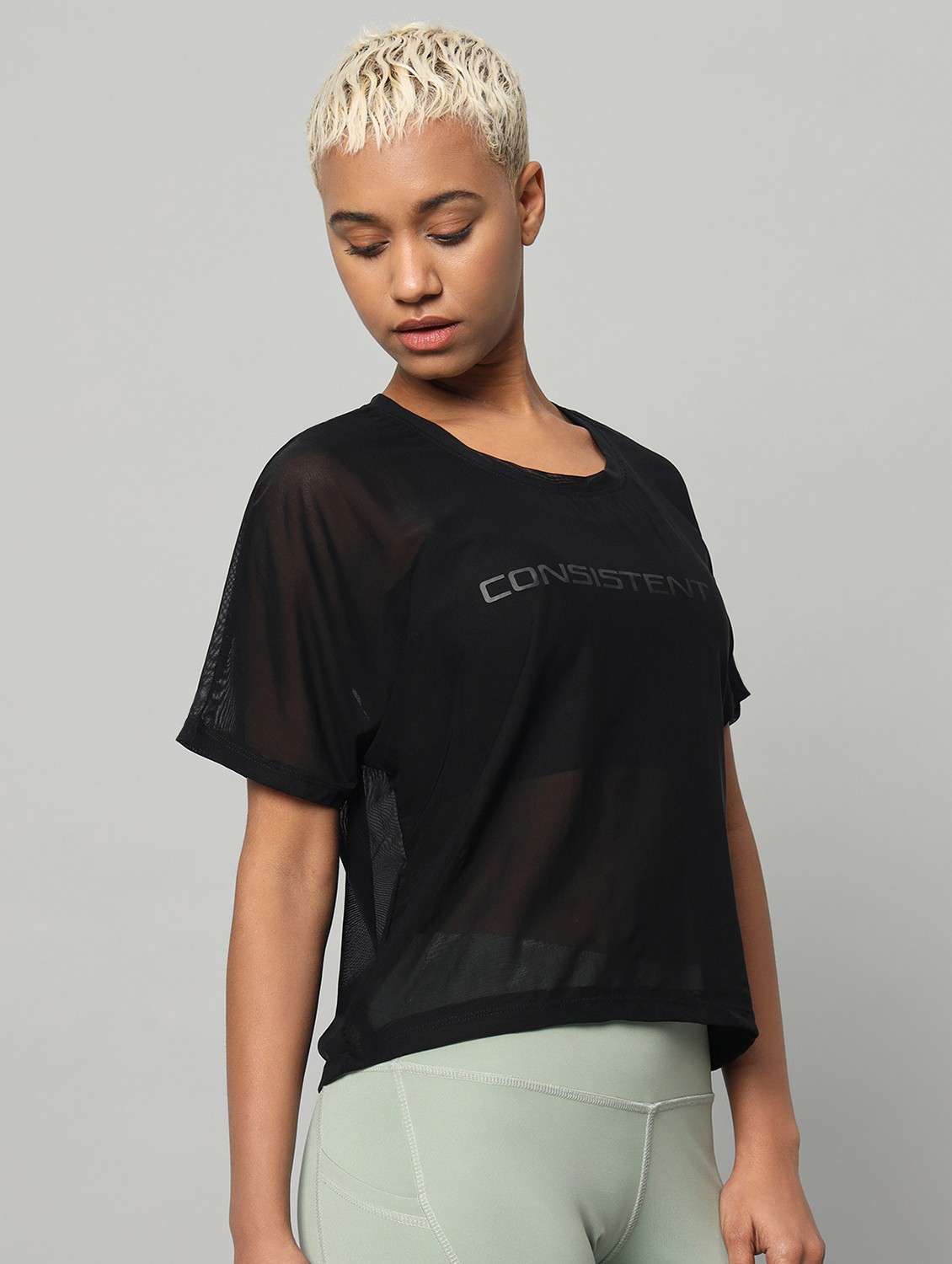 women typographic printed mesh sports t-shirt - 21763410 - Standard Image - 2