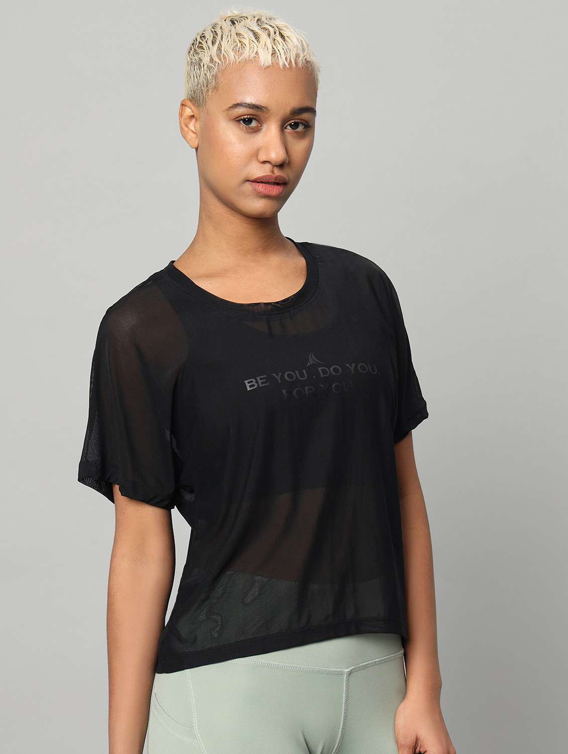 women black typographic round neck sport t-shirt - 21763411 -  Standard Image - 2