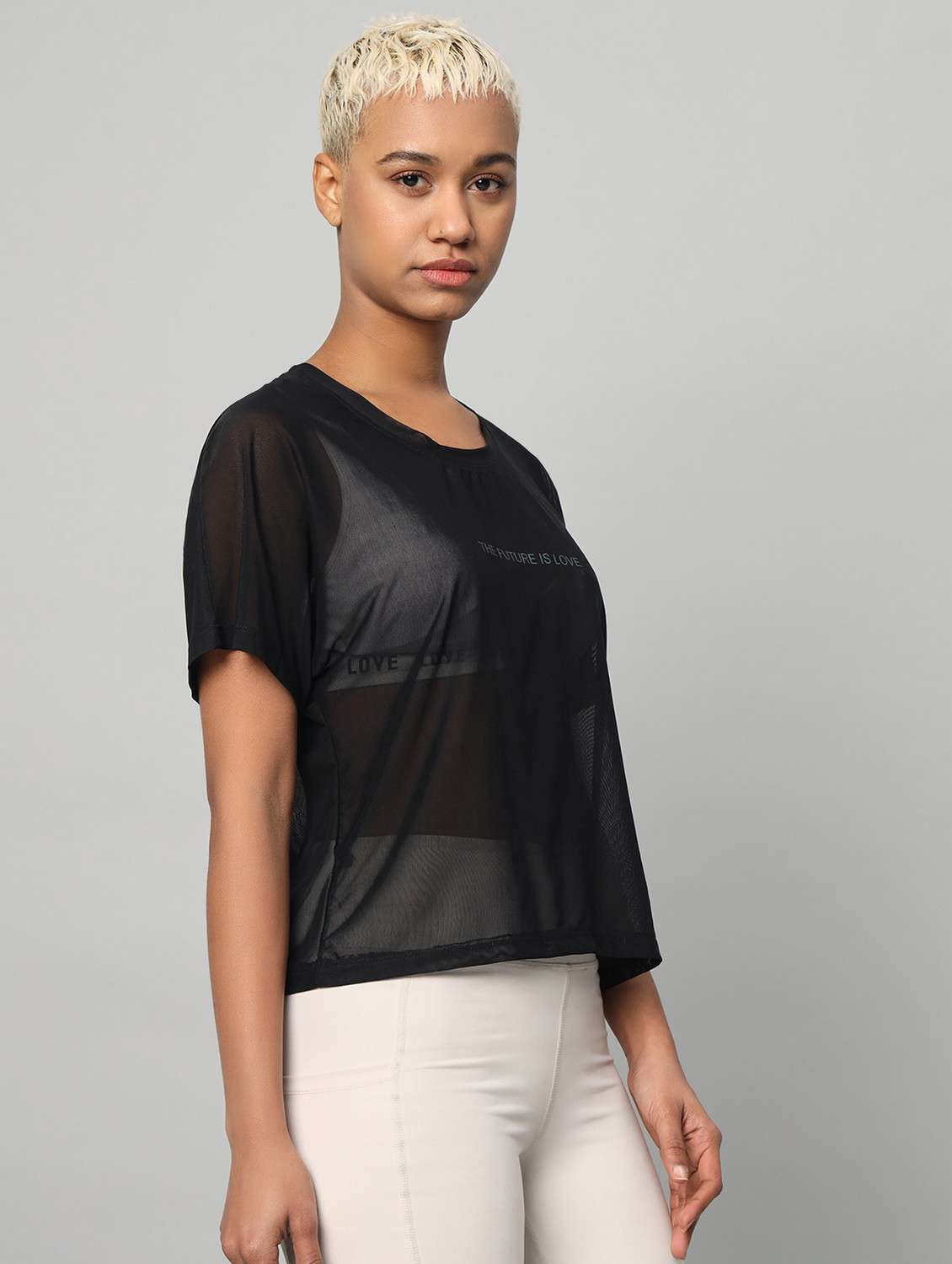 women black typographic round neck sport t-shirt - 21763414 -  Standard Image - 2