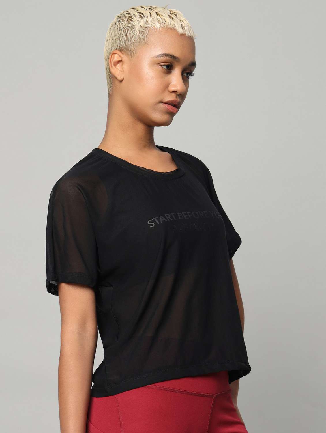 women typographic printed mesh sports t-shirt - 21763417 -  Standard Image - 2