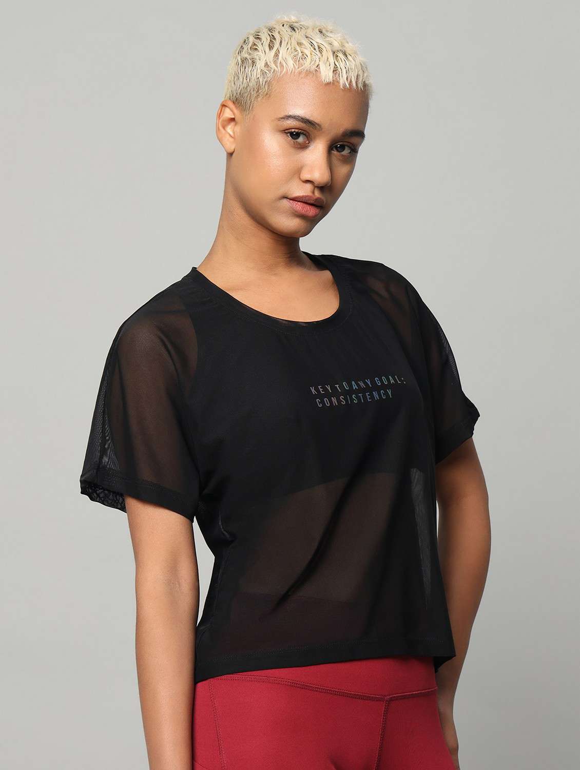 women typographic printed mesh sports t-shirt - 21763421 -  Standard Image - 2