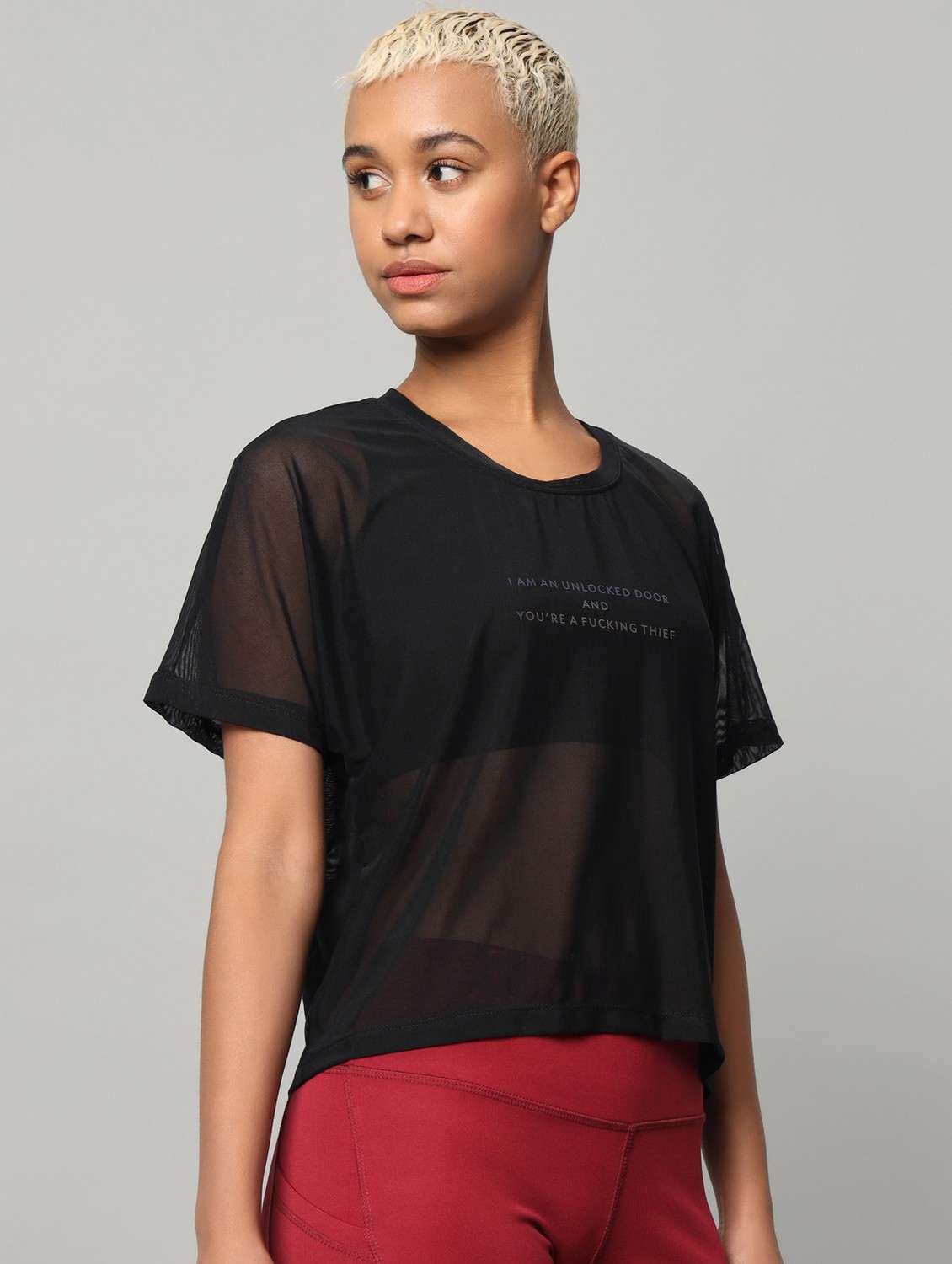 women typographic printed mesh sports t-shirt - 21763422 - Standard Image - 2