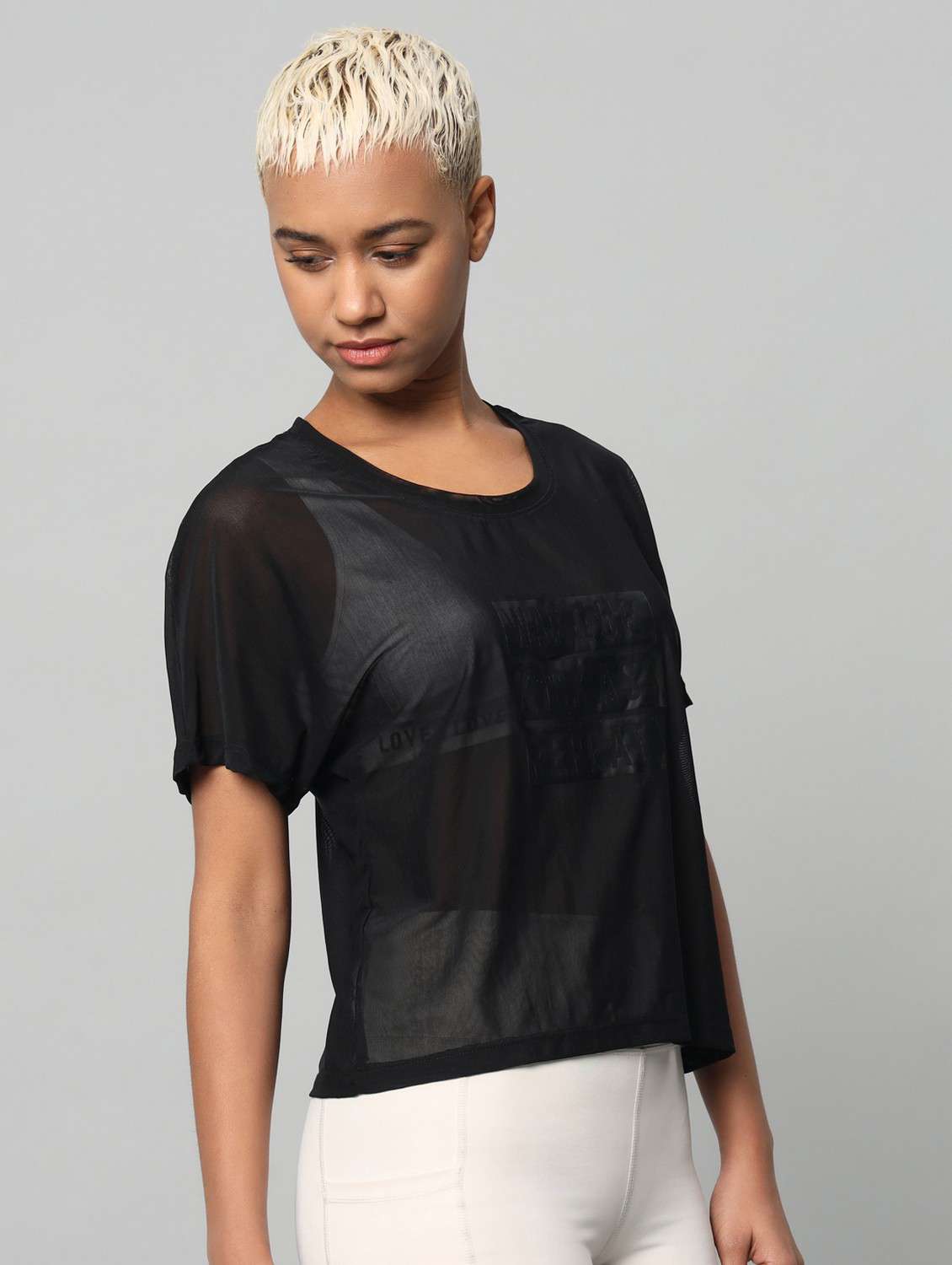 women typographic printed mesh sports t-shirt - 21763424 -  Standard Image - 2