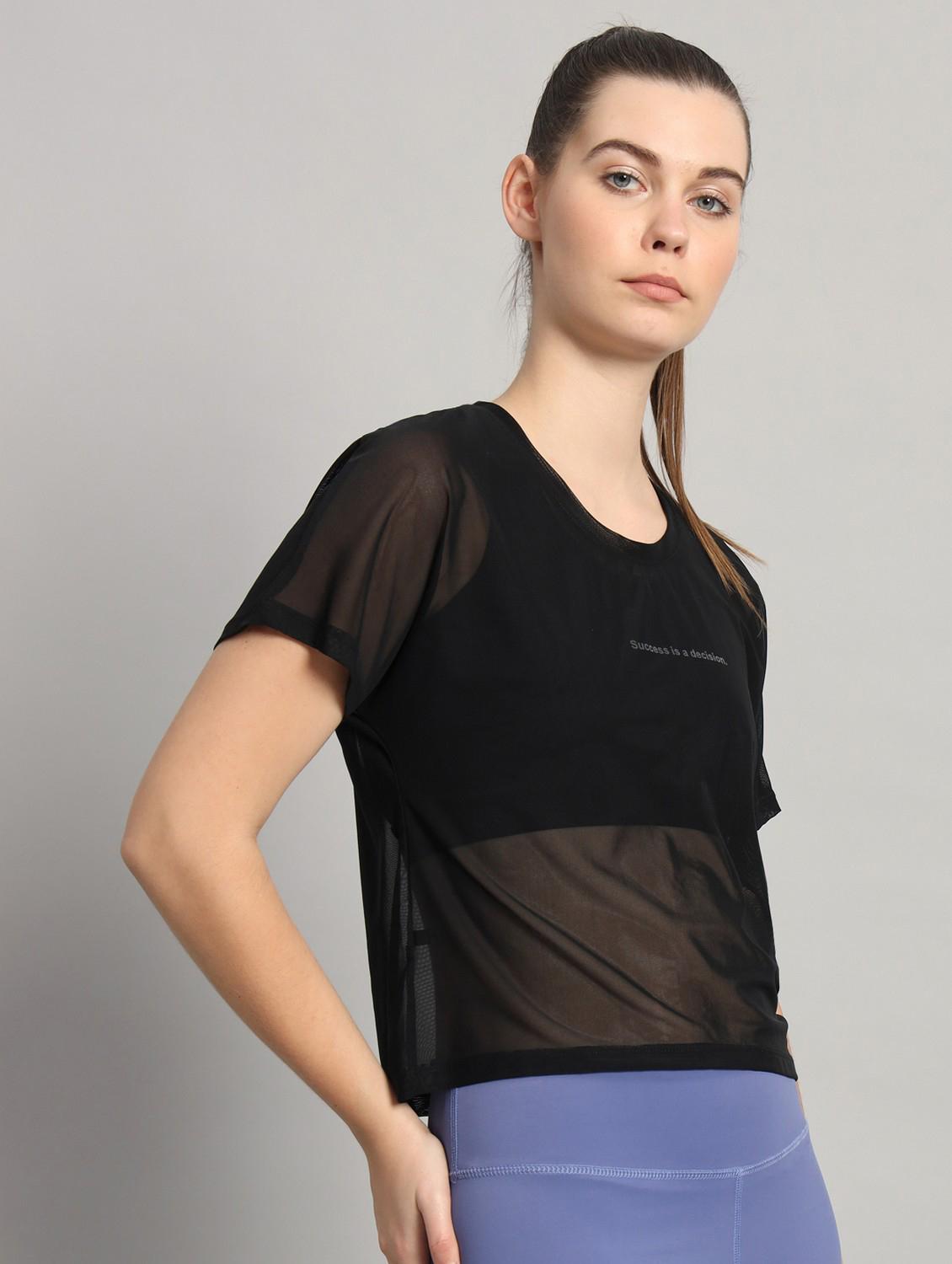 women black typographic round neck sport t-shirt - 21763426 - Standard Image - 2