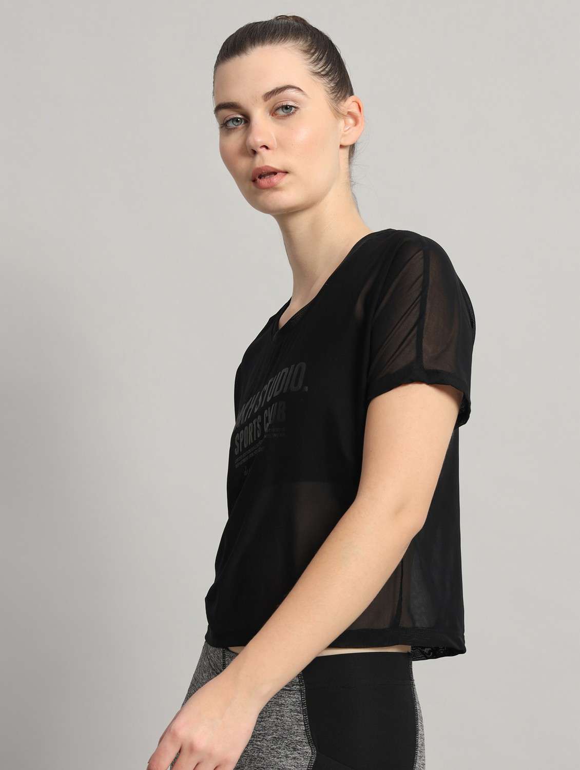 women typographic printed mesh sports t-shirt - 21763428 -  Standard Image - 2