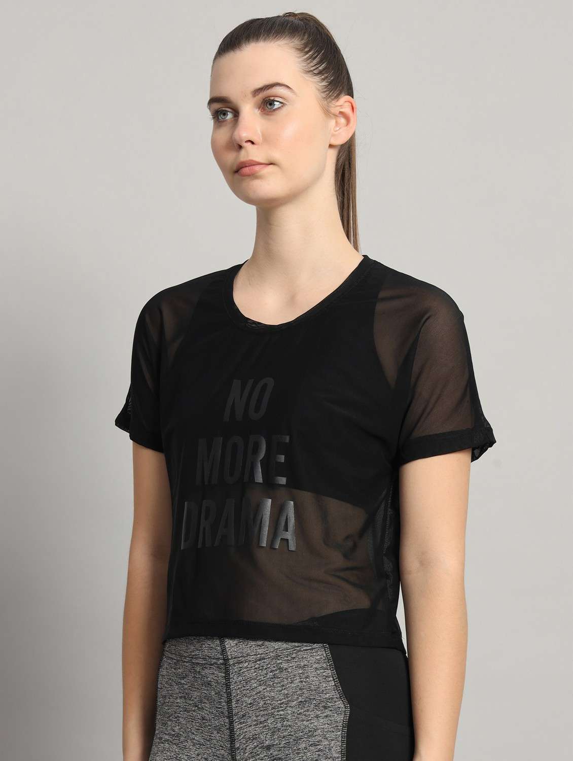 women black typographic round neck sport t-shirt - 21763429 -  Standard Image - 2