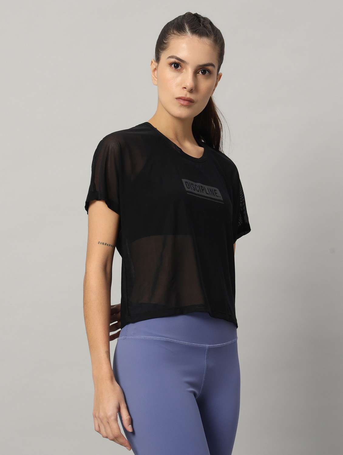 women black typographic round neck sport t-shirt - 21763432 - Standard Image - 2