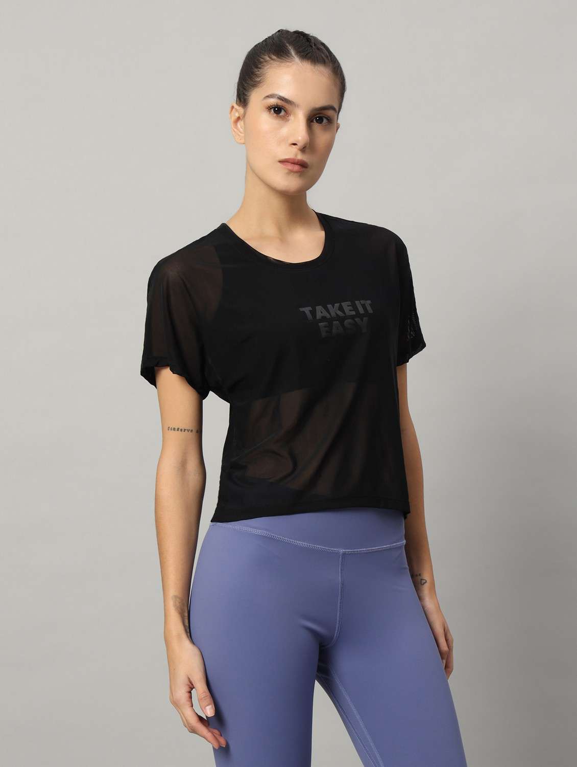 women black typographic round neck sport t-shirt - 21763433 -  Standard Image - 2