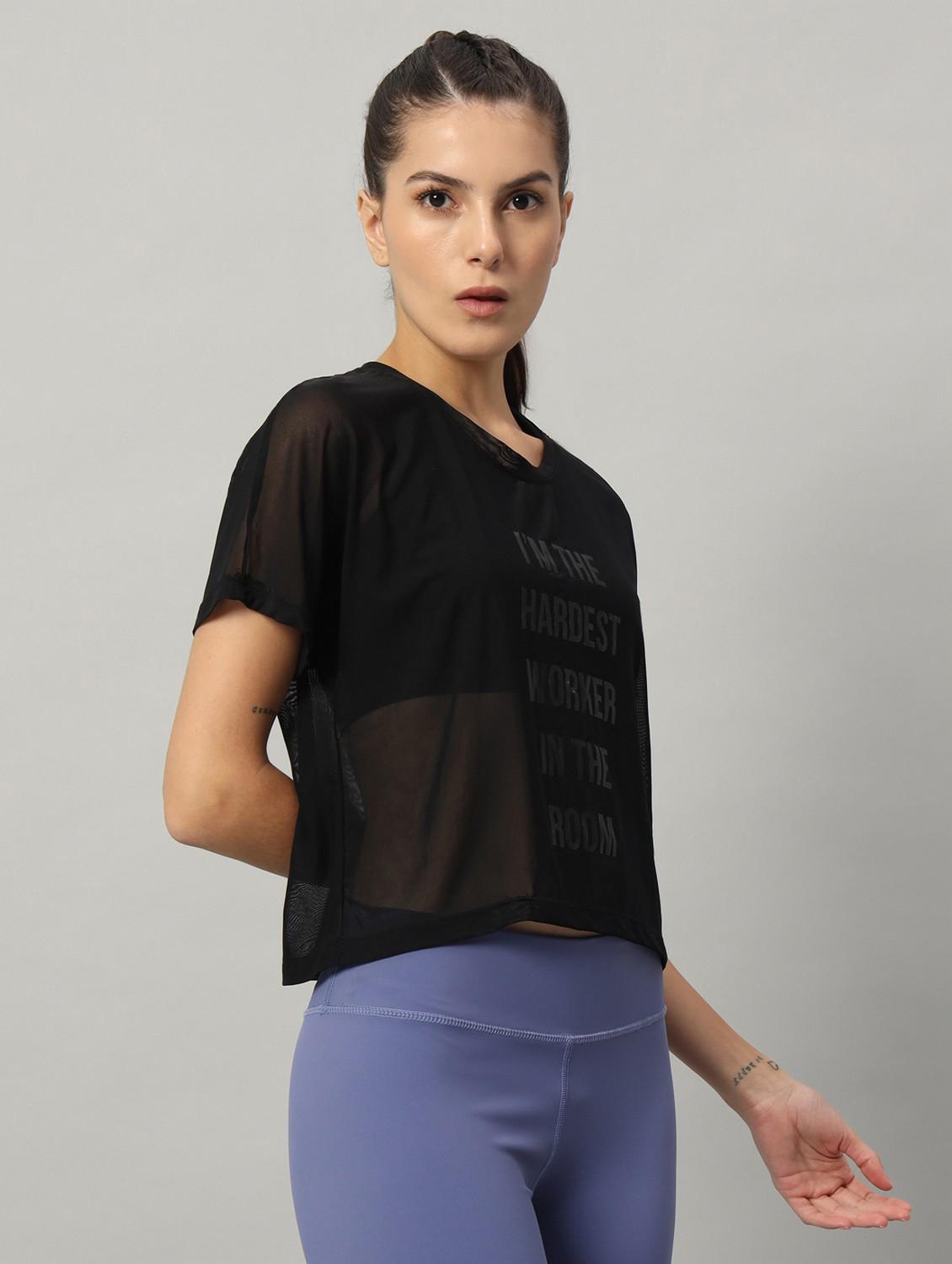 women typographic printed mesh sports t-shirt - 21763435 - Standard Image - 2