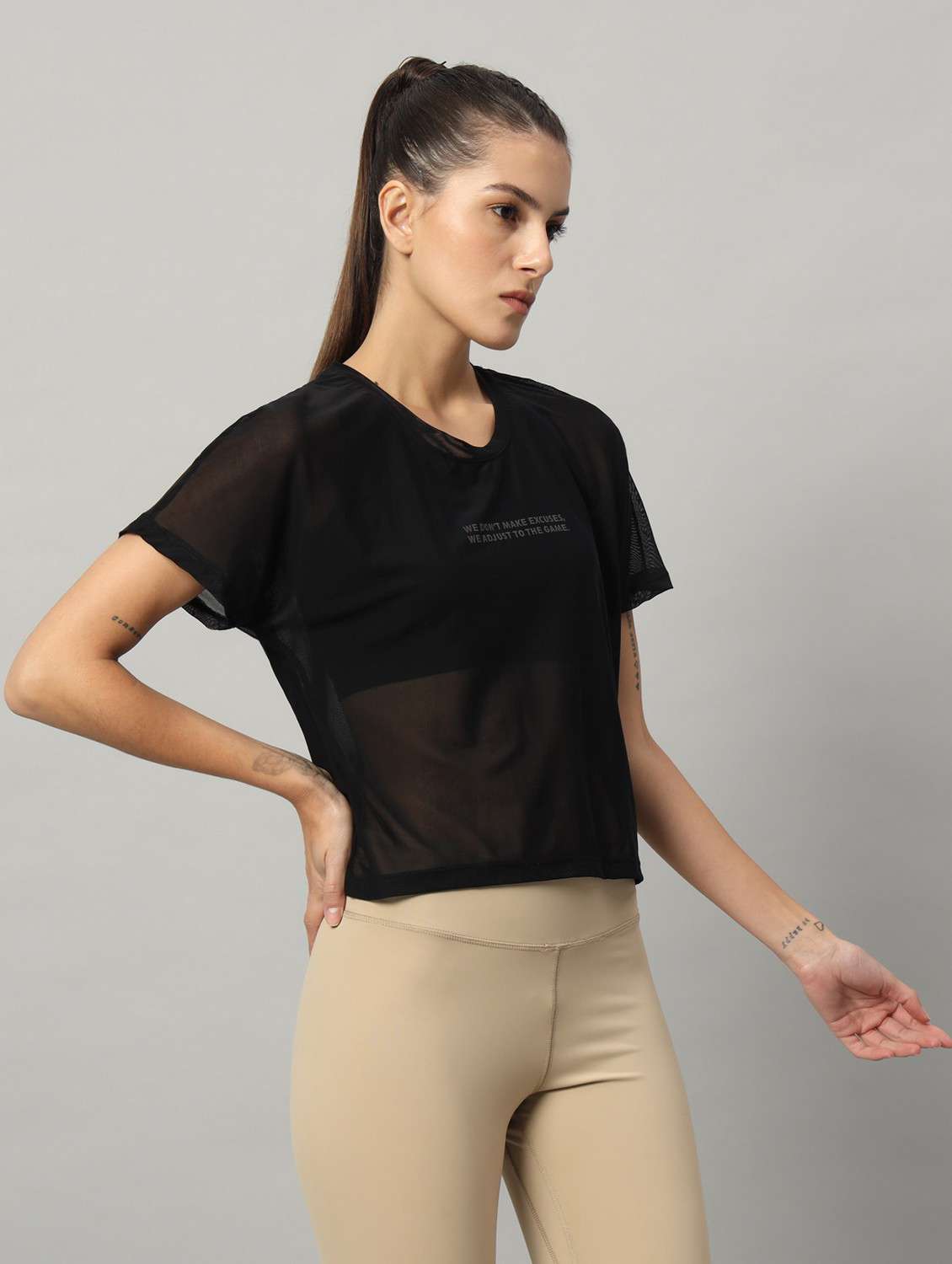 women black typographic round neck sport t-shirt - 21763442 -  Standard Image - 2