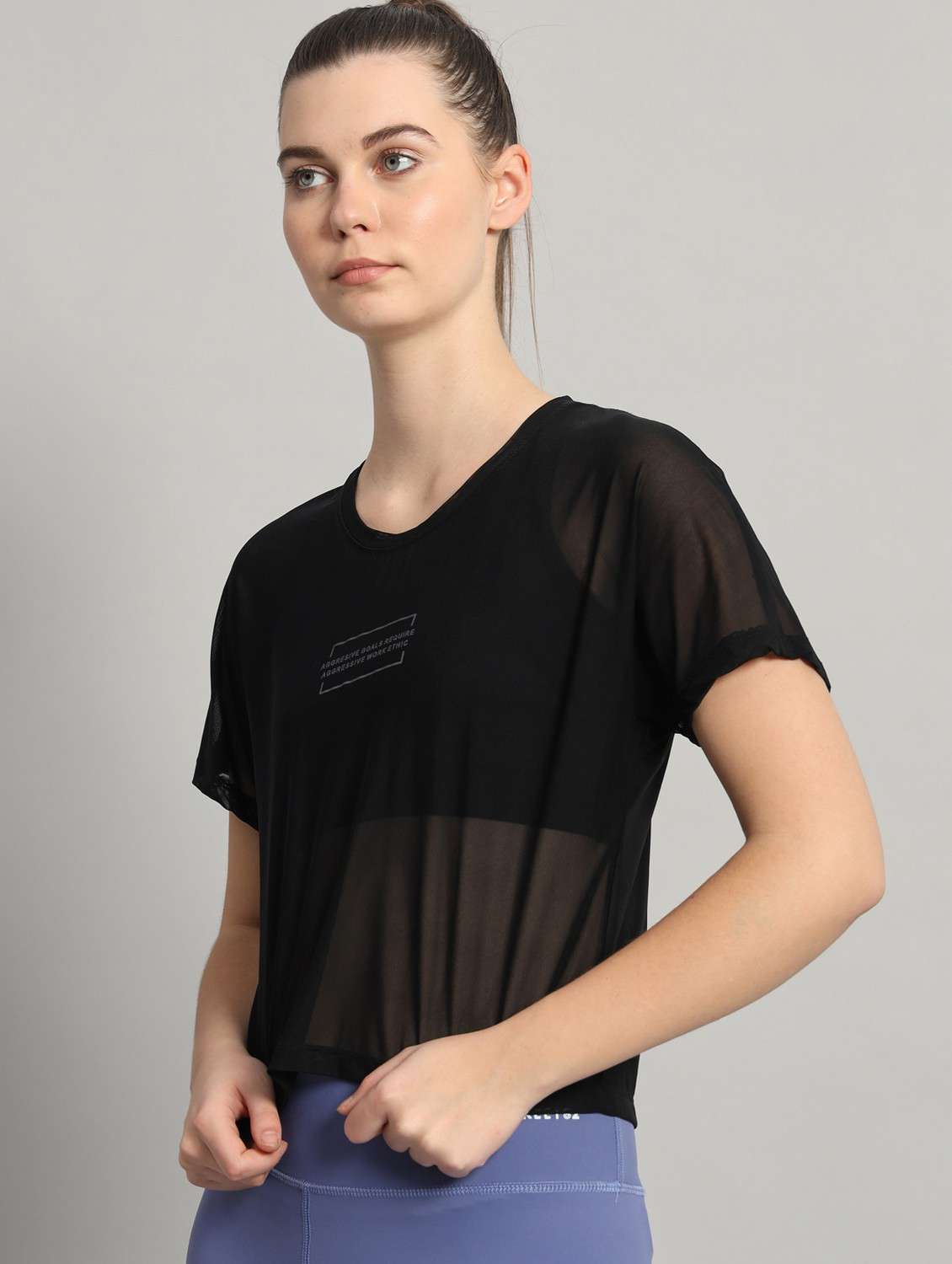 women typographic printed mesh sports t-shirt - 21763444 -  Standard Image - 2