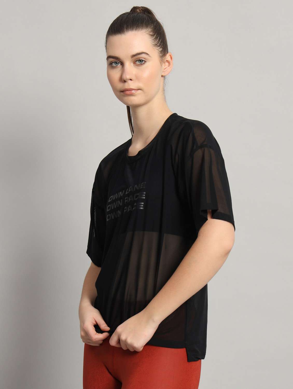 women black typographic round neck sport t-shirt - 21763448 -  Standard Image - 2