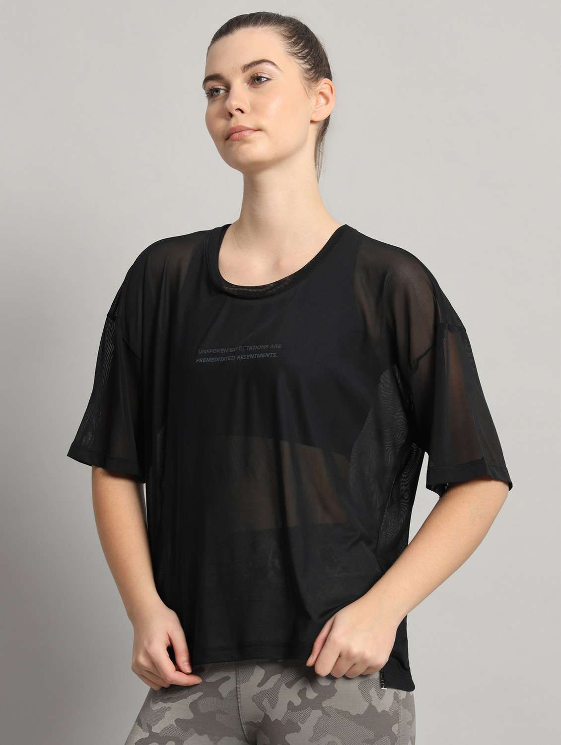 women black typographic round neck sport t-shirt - 21763450 - Standard Image - 2