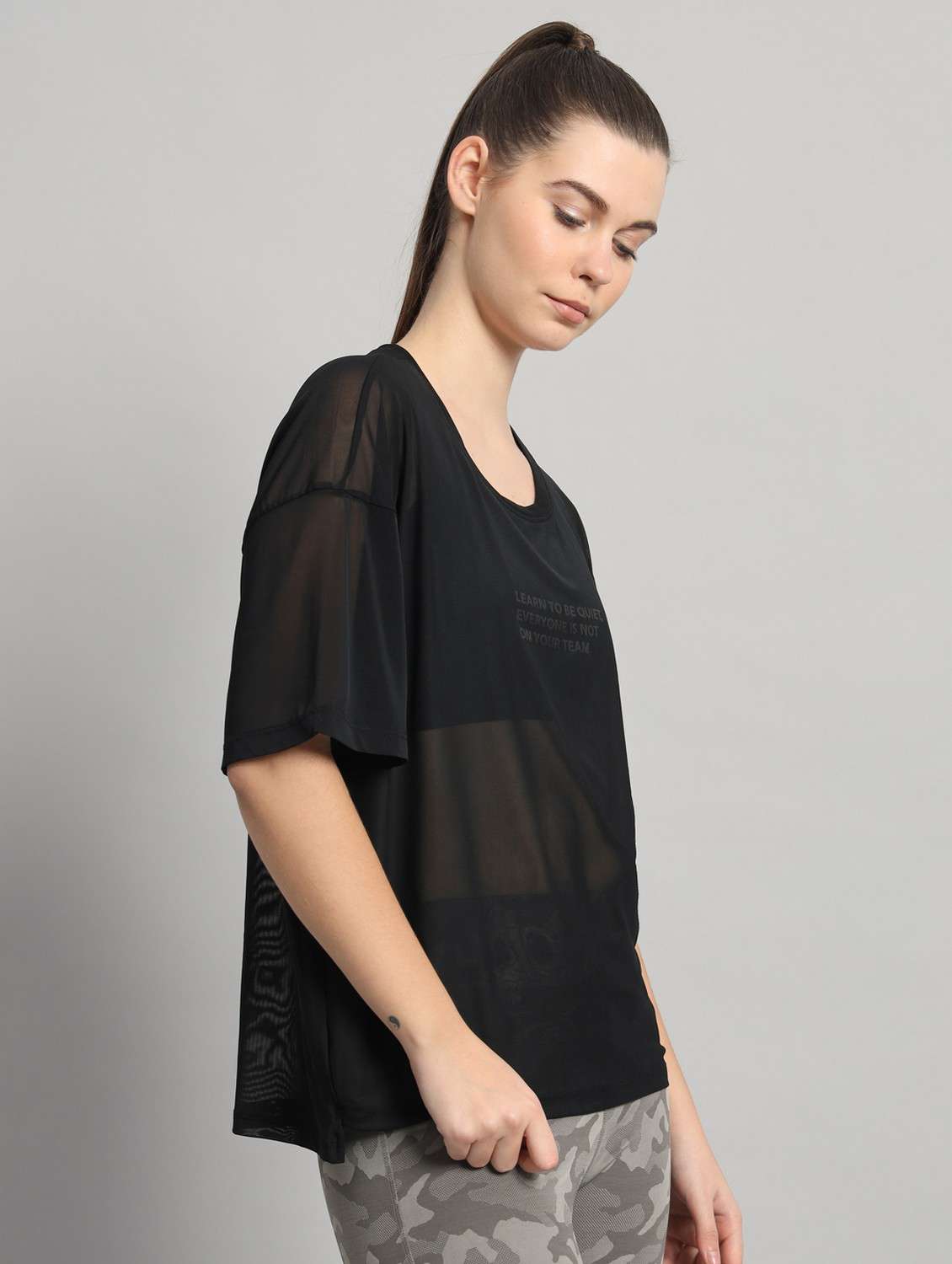 women typographic printed mesh sports t-shirt - 21763451 -  Standard Image - 2