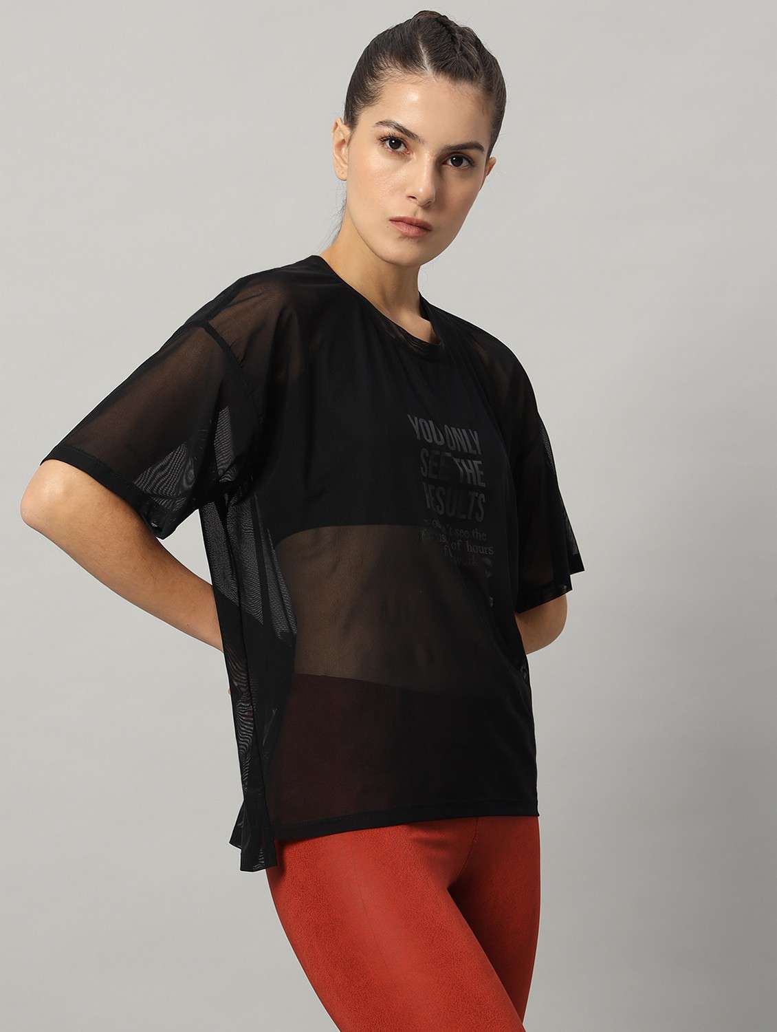 women black typographic round neck sport t-shirt - 21763455 -  Standard Image - 2