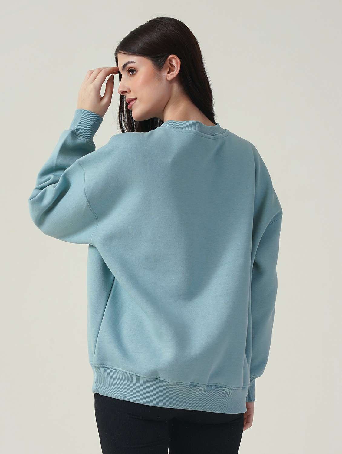 women solid long sleeve oversized sweatshirt - 21764136 -  Standard Image - 2