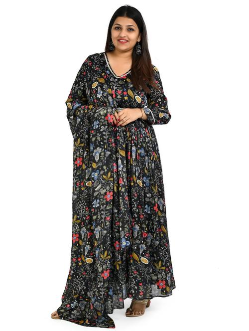 women black floral printed long sleeve kurta dupatta set - 21764185 - Standard Image - 0
