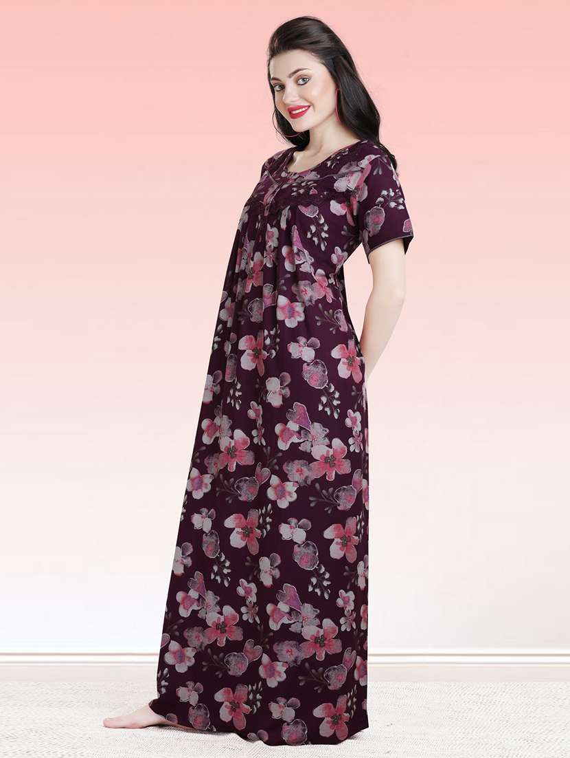 women floral print short sleeves nighty - 21764232 -  Standard Image - 2