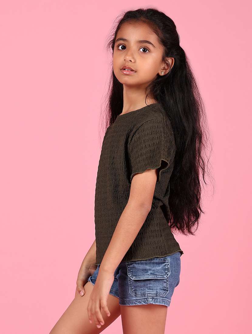 girls solid round neck short sleeves top - 21764261 - Standard Image - 2