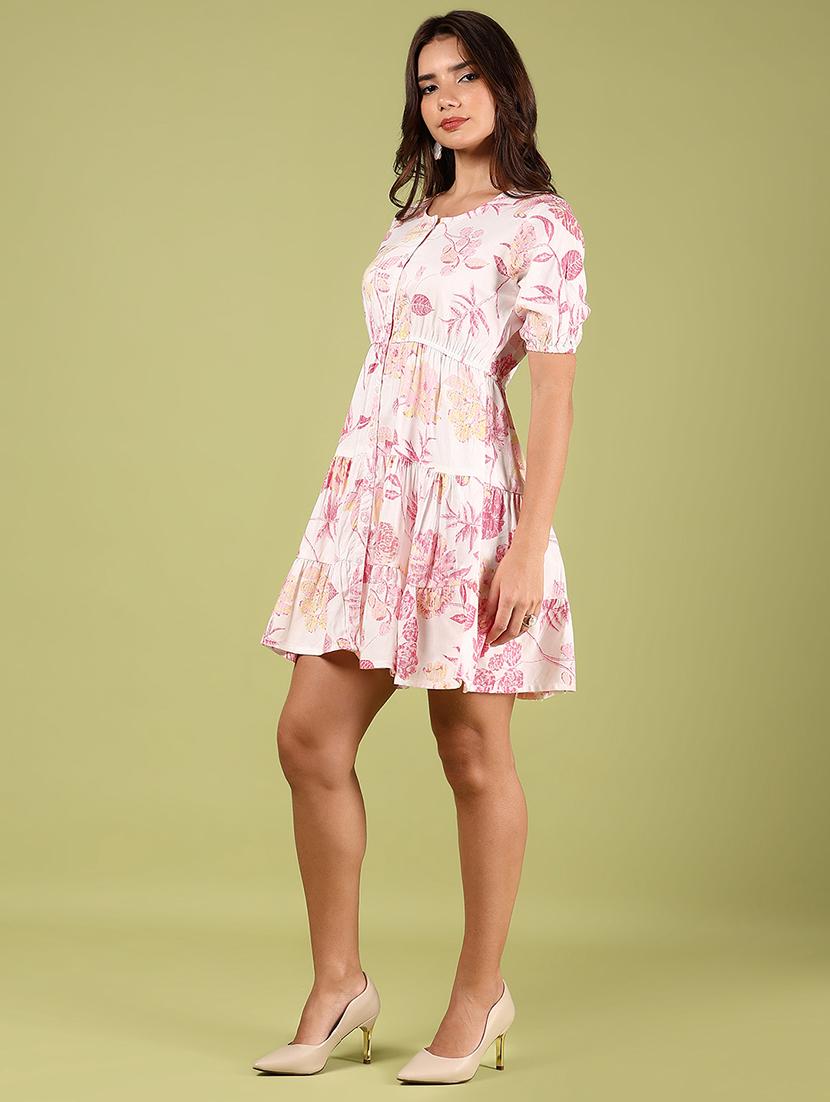 women floral printesd puff sleeves tiered dress - 21764285 - Standard Image - 2