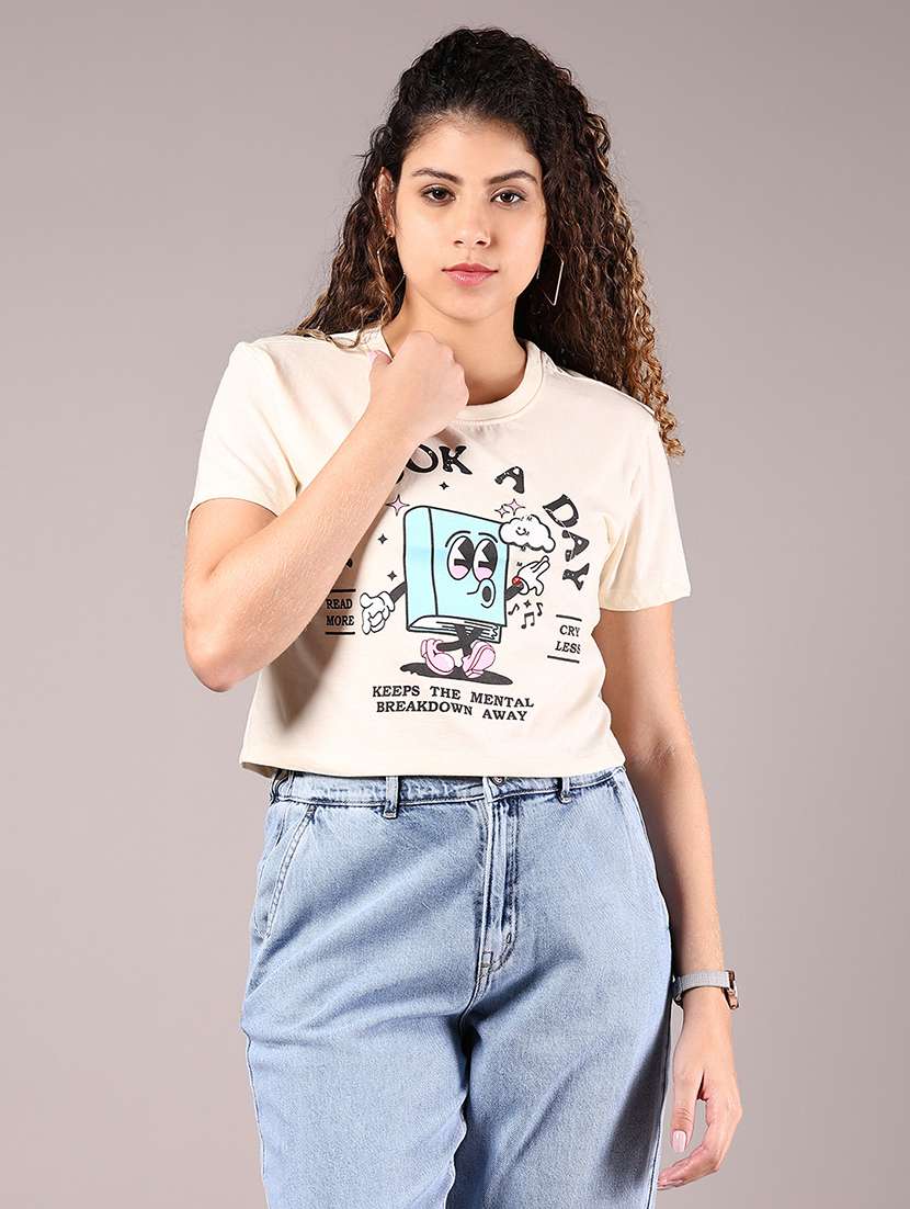 women printed short sleeve regular fit crop t-shirt - 21764290 -  Standard Image - 2