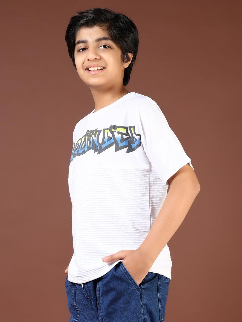 boys white typographic round neck t-shirt - 21764398 - Standard Image - 2