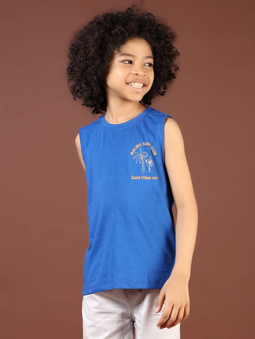Boys Blue Front & Back Print Sleeveless T-shirt - 21764404 -  Standard Image - 2
