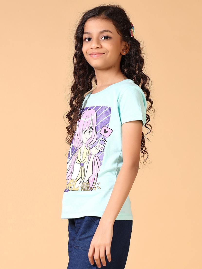 girls front print round neck t-shirt - 21764568 - Standard Image - 2