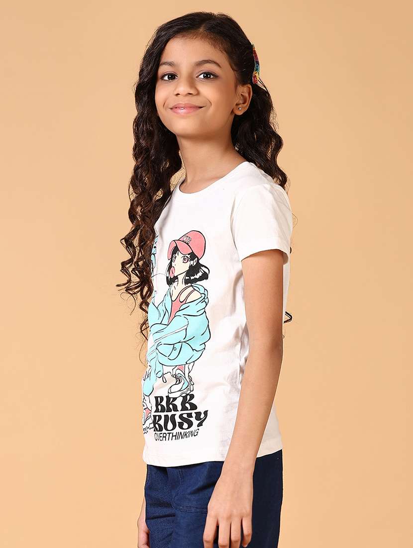 girls front print round neck t-shirt - 21764569 -  Standard Image - 2
