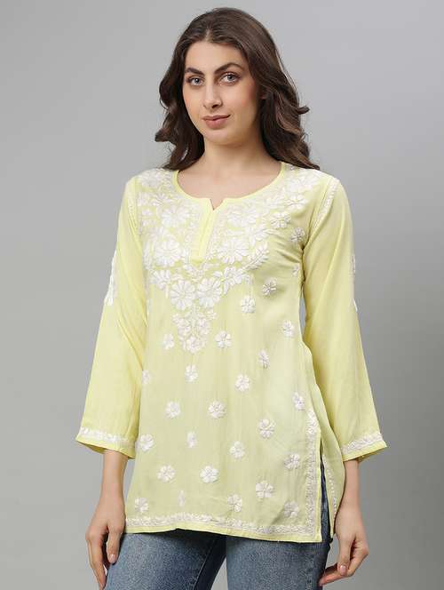 women three quarter sleeve straight chikankari kurti - 21764580 - Standard Image - 0