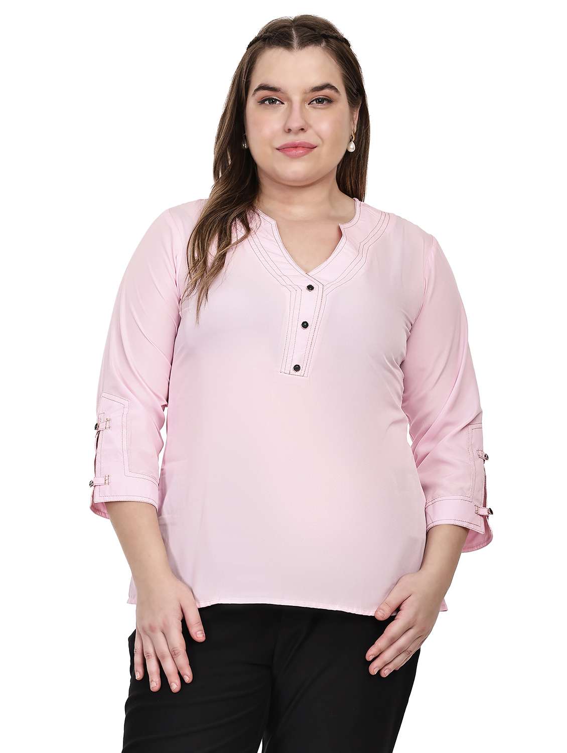 women plus size solid three quarter sleeves top