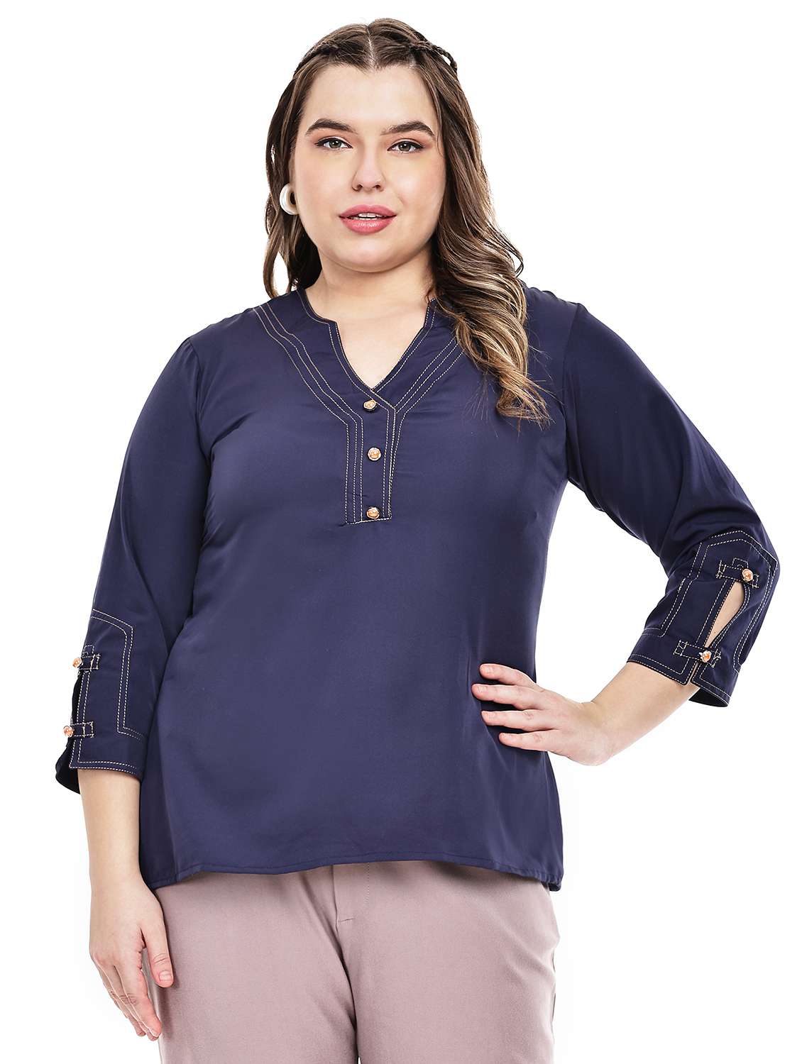 women plus size solid three quarter sleeves top