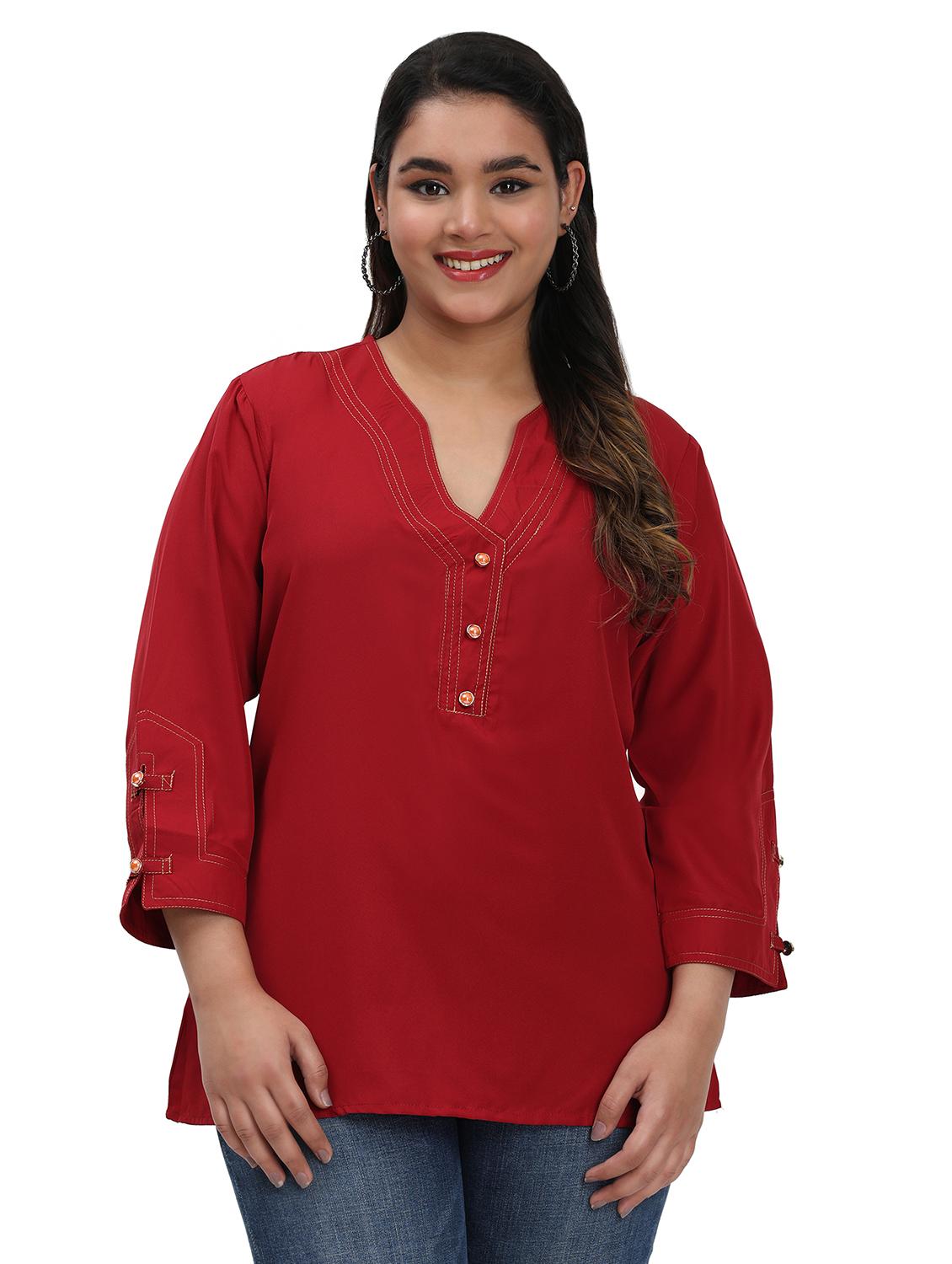 women plus size solid three quarter sleeves top - 21764627 -  Zoom Image - 0