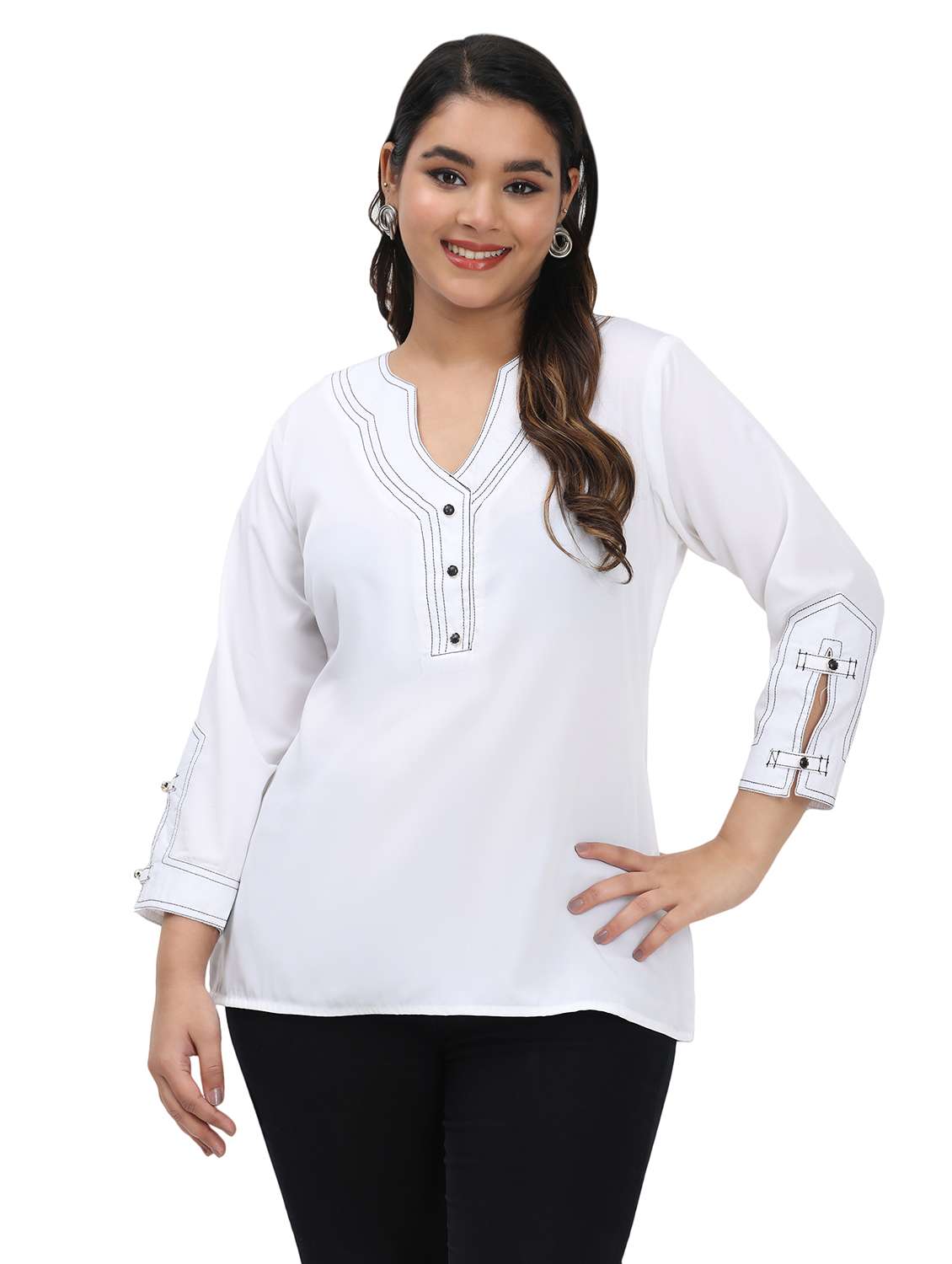women plus size solid three quarter sleeves top