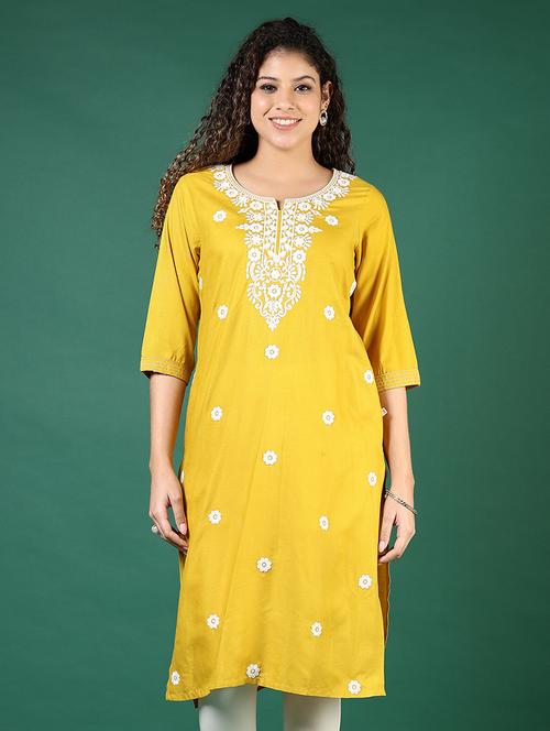 women embroidered notch neck straight kurta - 21764690 -  Standard Image - 0