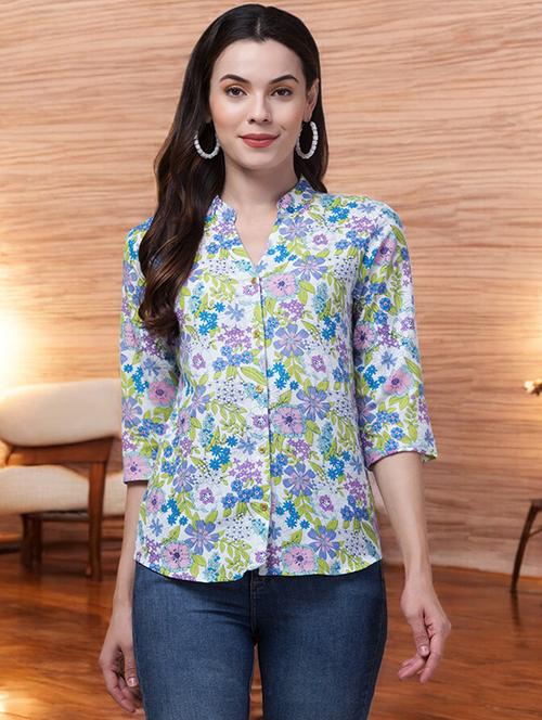 women floral print mandarin neck shirt style top - 21764864 -  Standard Image - 0
