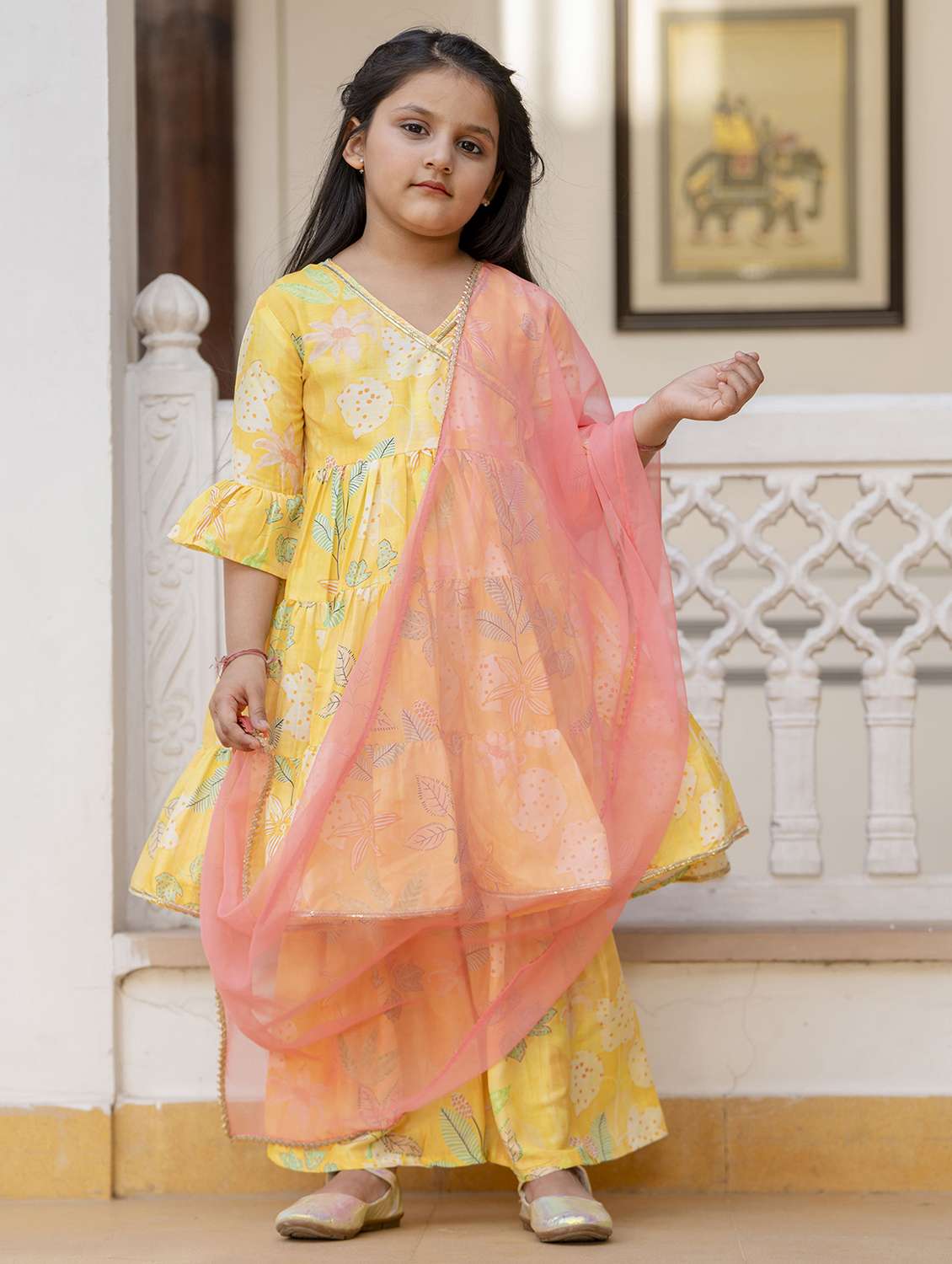 girls printed kurta sharara set with dupatta