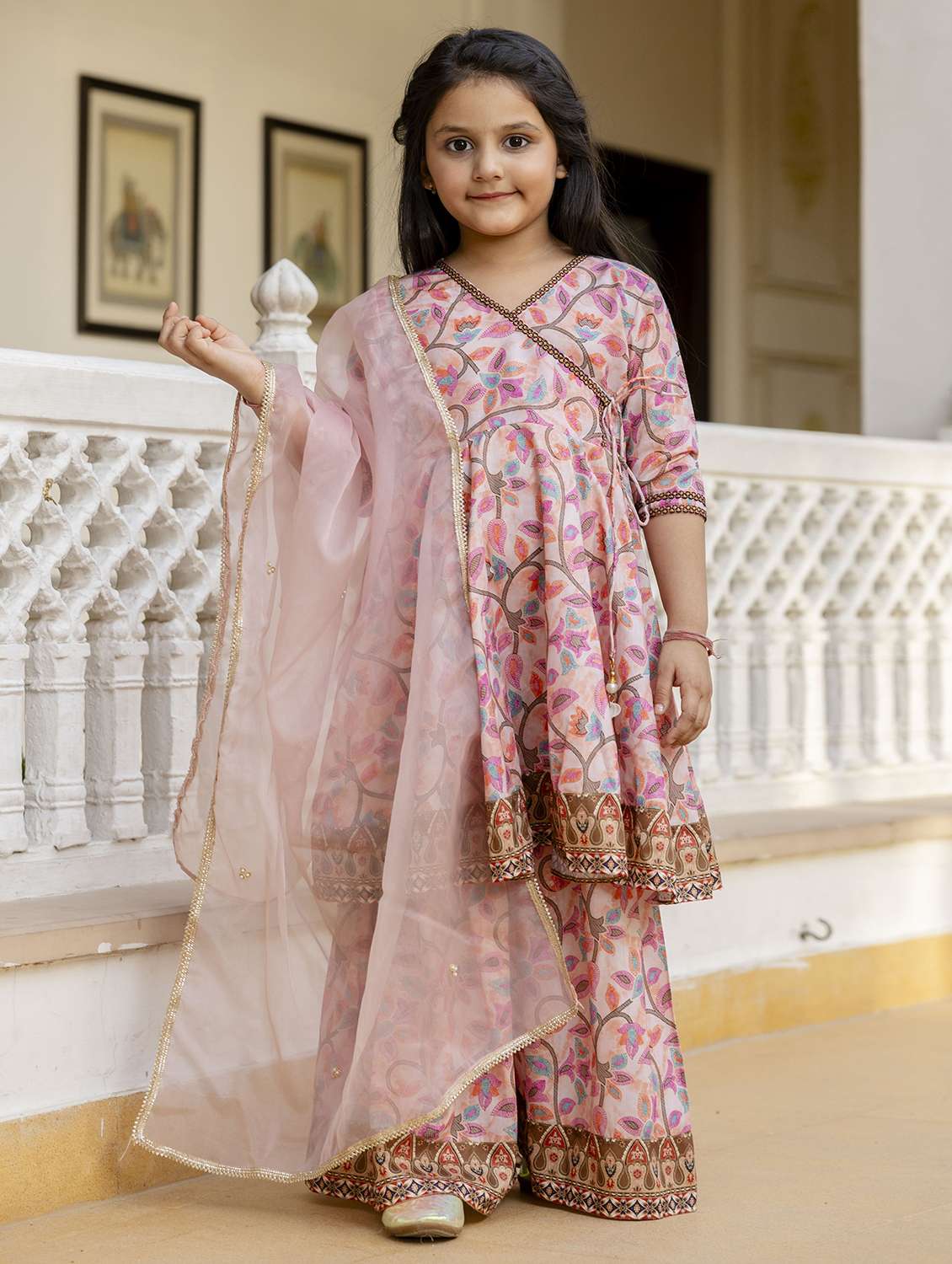 girls printed kurta sharara set with dupatta