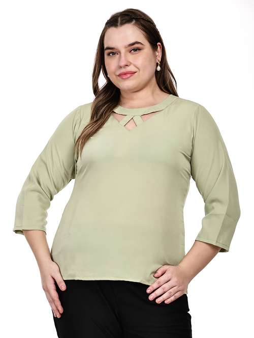 women plus size solid three quarter sleeves top - 21764925 -  Standard Image - 0