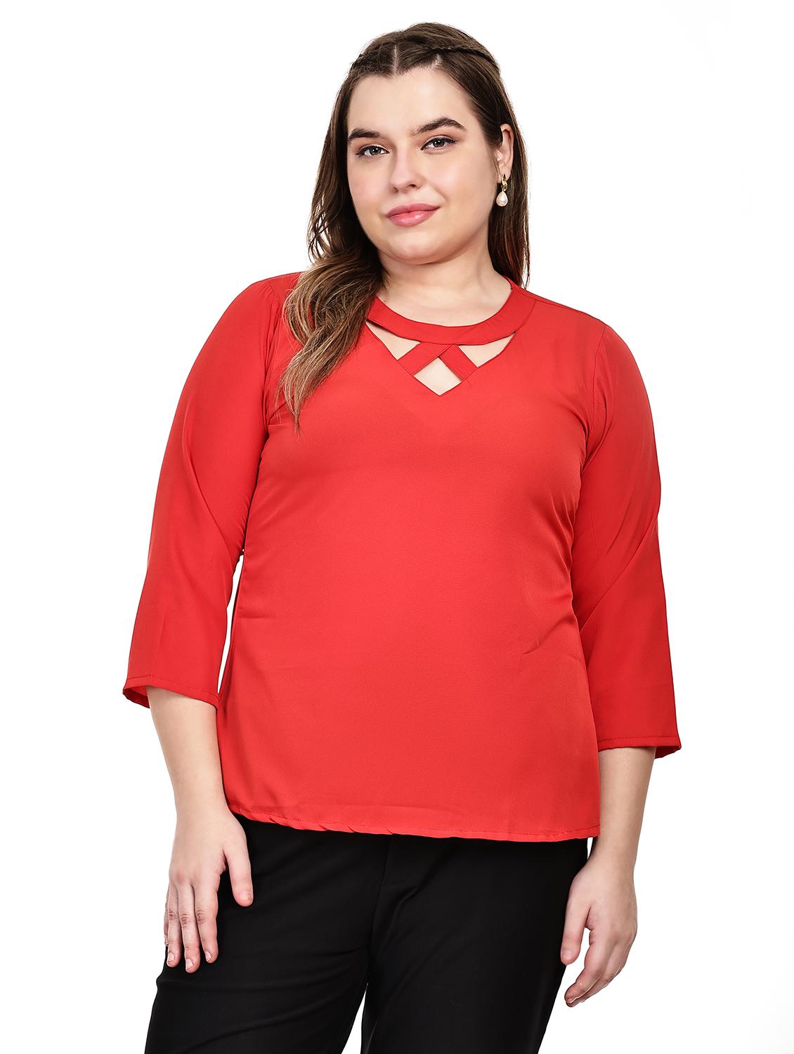 women plus size solid three quarter sleeves top - 21764928 - Zoom Image - 0