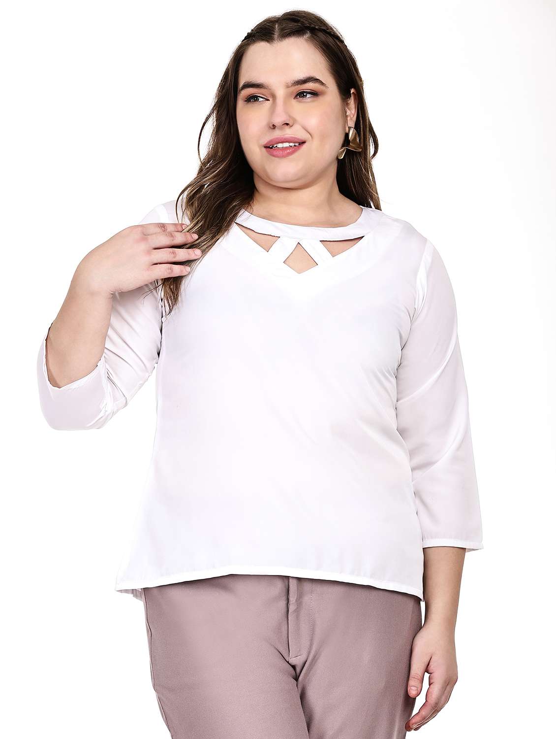 women plus size solid three quarter sleeves top
