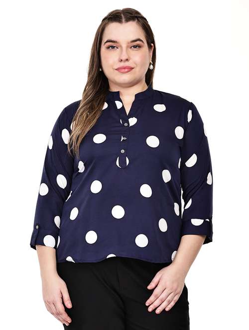 women plus size polka doted mandarin neck top - 21764932 -  Standard Image - 0
