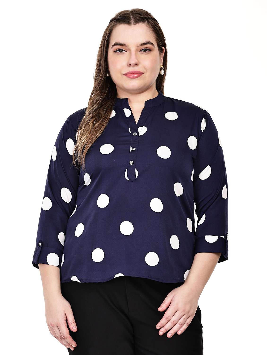 women plus size polka doted mandarin neck top - 21764932 -  Zoom Image - 0